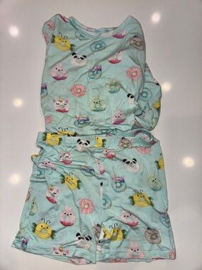 Posh Peanut Light Aqua Kids Pajama Set with Donut & Animal Characters SIZE 10y
